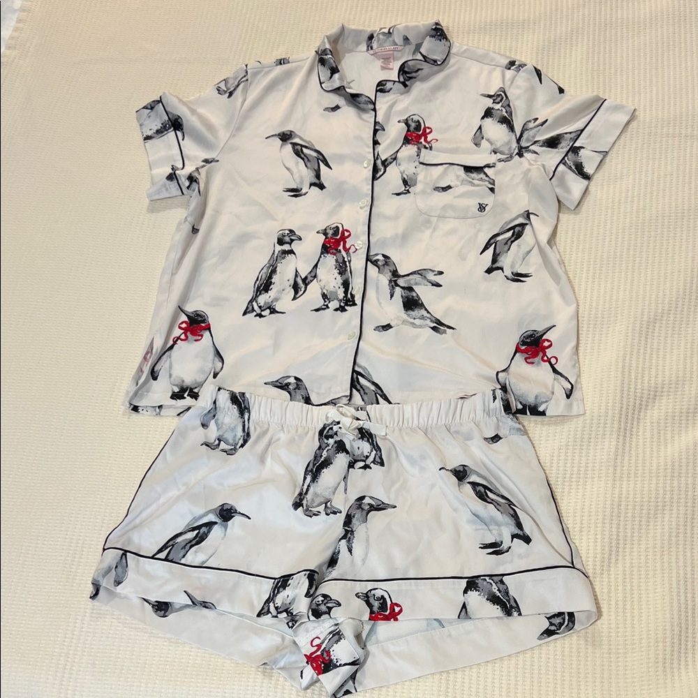 Victoria's Secret White and Black Penguin Pajama Set